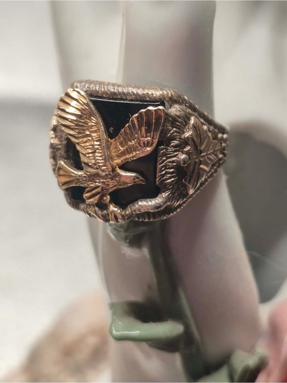 Vintage Black Hills Onyx Sterling 925 with Gold Eagle Ring Size 10